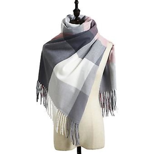 Dam Scarfs Vinter Lång Mjuk Varm Tartan Rutiga Wraps Ull Spinnande Tassel Sjal Stole Scarf Dam