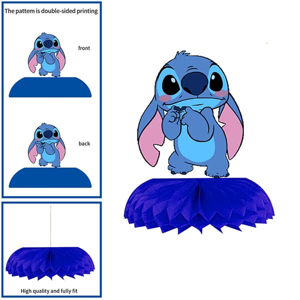 8-delt sett med Stitch-tema festpynt, 3D honningkake
