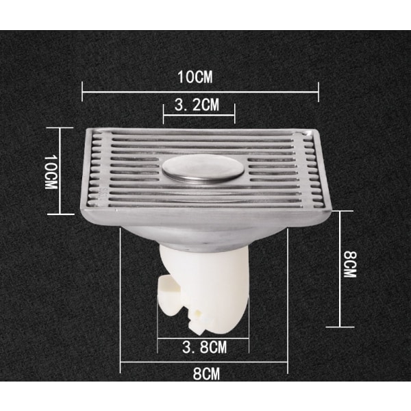 Kvadratisk duschavlopp i rostfritt stål, fyrkantig golvbrunn med luktspärr
