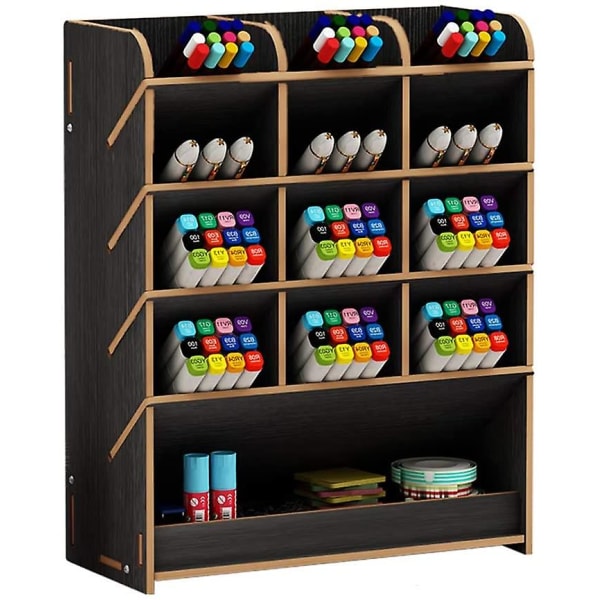 Desktop Organizer, multifunktionell trä penna förvaringsbox för