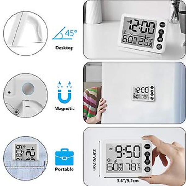 Hygrometer och digital rumstermometer för inomhusbruk med väckarklocka, för hem, kontor (Svart)
