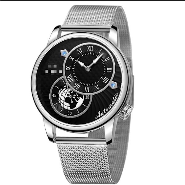 （Silver）Herrklocka casual mekanisk, mode handledsklocka, guld rostfritt stål armband, guld multi-di