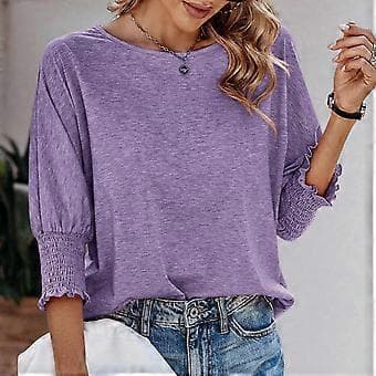Dame Ensfarvet Løs Pasform Tunika Top Bluser Basic Tee Bluser Casual Tunika Top Rund Hals 3/4 Ærme Basic T-shirts Tee Top Sort XXL(XXL Sort)
