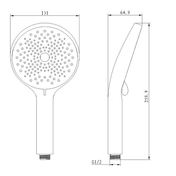 Takdusch (svart), 1/2\" gängade anslutningar, 255 mm rund sh