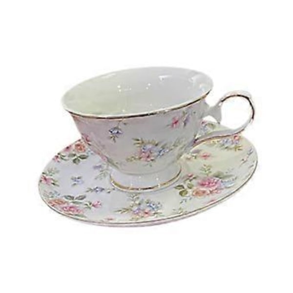 Te Muggar Kaffemuggar 180ml-300ml Kapacitet Lätt att Rengöra, Inflyttningspresenter Blomdesign med Fat för Kommersiellt Bruk Kvinnor (Stil B)