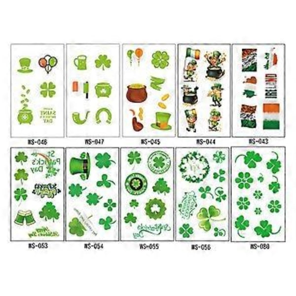 10 Ark Glitter Stickers Shamrock Clover Patricks Day Festtillbehör St. Patricks Day Klistermärke Falska Barn Klistermärke Tatuering