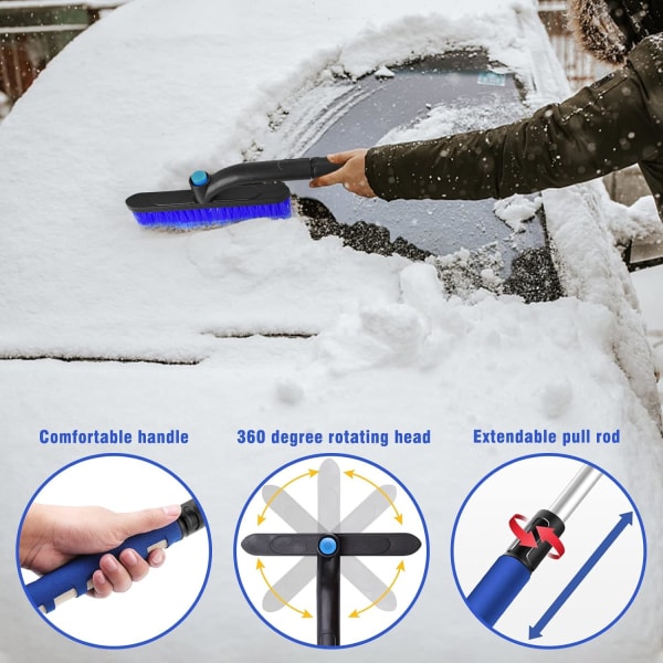 Blå fyra i ett snöskrapa med expanderbar vindruta snöbru