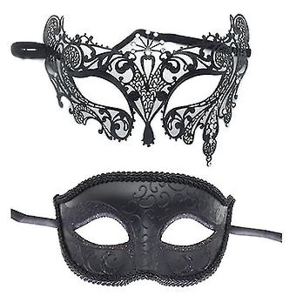 2 stk. Par Masker til Par - Sorte Halvmaske til Dans, Fest og Cosplay