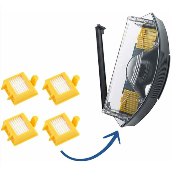 Sett med 4 filtre som er kompatible med Roomba 700. Pakke med reservedeler