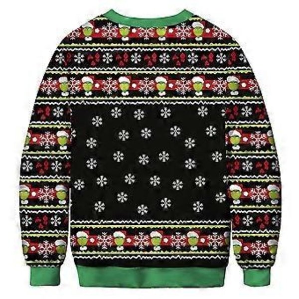 Dame Herre Par Jule Sweatshirt Grinch Print Rund Hals Pullover Grim Sweater Langærmet Grøn Monster Pullover Jumper (2XL A)