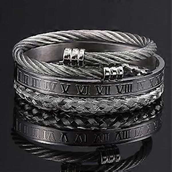 Rustfrit stål armbånd herre guld romertal armbånd snoet reb armbånd