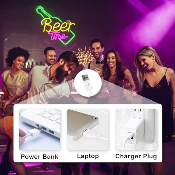 Øltid Neon Skilt Bar Neon Lysskilt Gult LED Skilt til Vægindretning USB Neon Skilt til Bar Club Ho