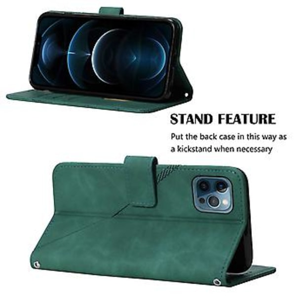 Crossbody Embosseret Etui Til iPhone 12 Pro Max (Mørkegrøn)
