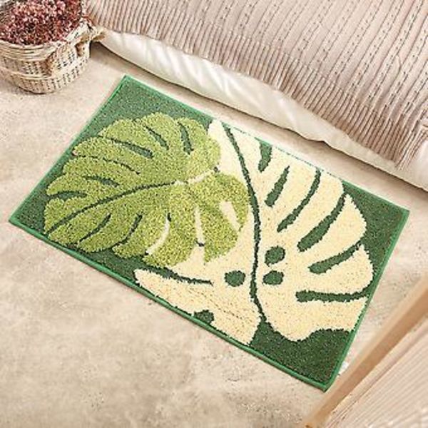 Halksäker absorberande badrumsmatta, grön blad mjuk absorberande duschmatta, halksäker golvmatta, maskintvättbar 40x60cm