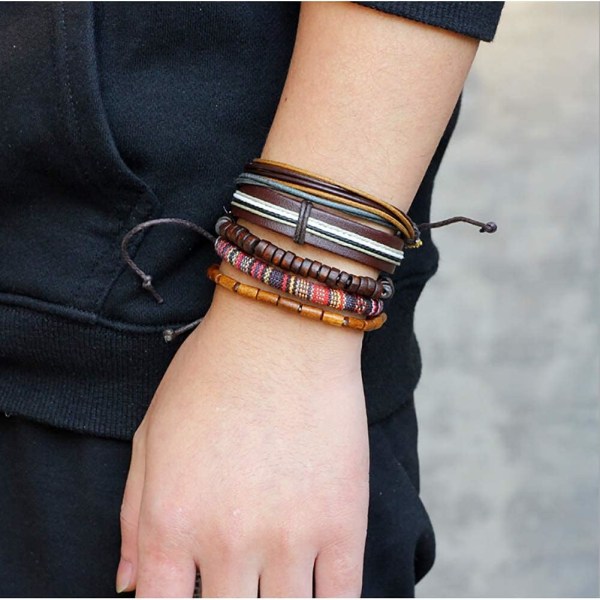 Herrarmband Justerbar Handgjord Multi Strand Flätad Kohud B