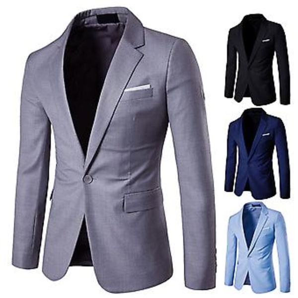Miesten Blazer Yksipainikkeinen Yksivärinen Käännetty Kaulus Pluskoko Slim Taskut Puku Takki Toimistoon (3XL Tummansininen)