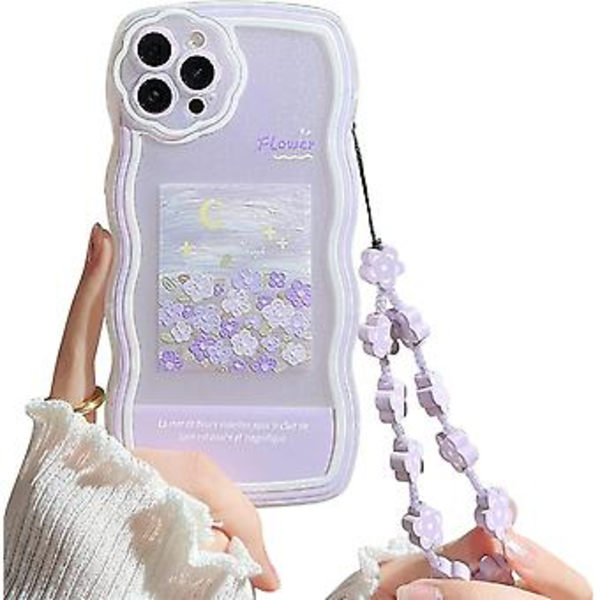 Kompatibel med Iphone 12 Pro Skal med Söt Lila Blomma Blommönster Design Estetisk Kvinnor Tonåringar Flickor Blomma Objektivskydd Skal för Iphone 12