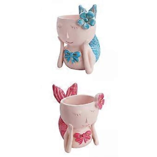 2 x Havfrue Hode Statue Plantepotte Skrivebord
