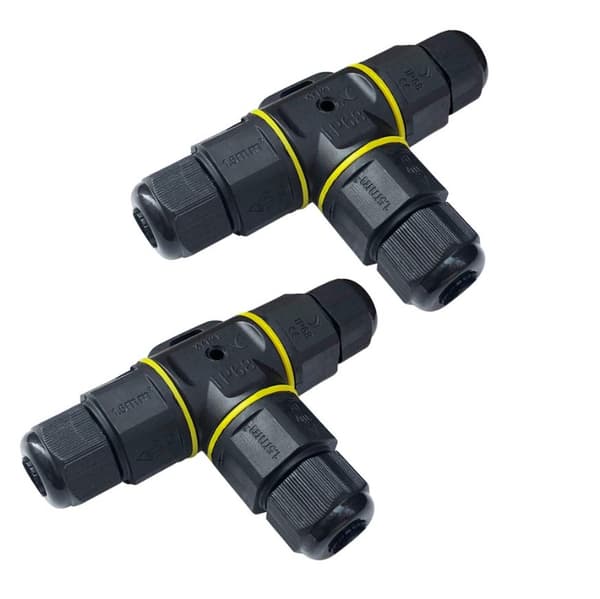 2 stk. Premium Junction Boxes T-formet 4～9mm (Sort, PA66), 3-bens kabelforbindelse, IP68 vandtæt Conn