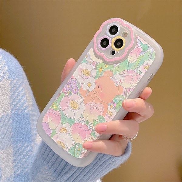 iPhone 13 Pro Max Skal Söt Söt Cartoon Björnt Telefonfodral Blomma