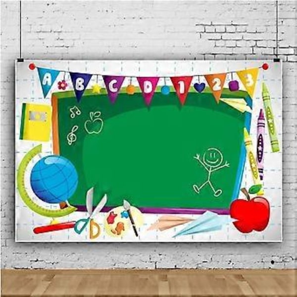 5x3ft vinyyli tausta Tervetuloa esikouluun tausta ABC kirjaimet liitutaulu vesiväri kynä paperilentokone maapallo Takaisin kouluun teema tausta