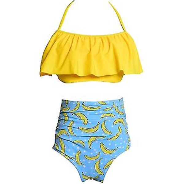 Flickbaddräkt Tvådelad Bikini Set Volang Falbala Badkläder Baddräkter-e( Banan)