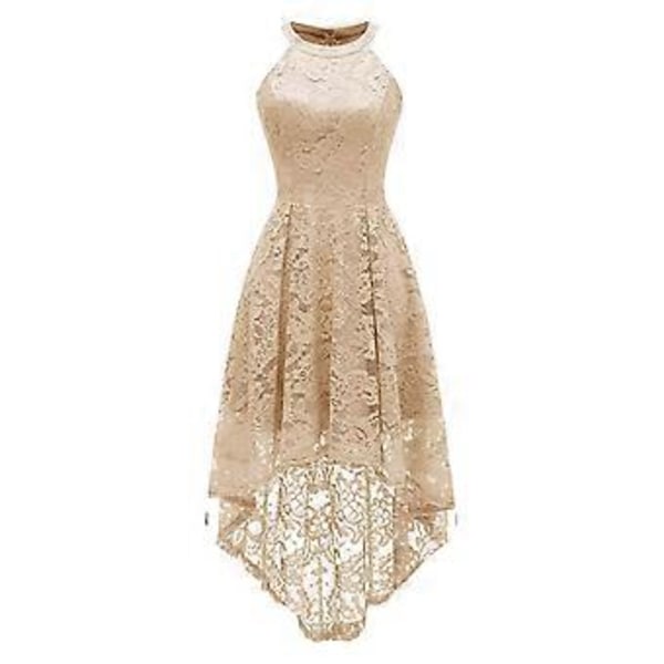 Dame Kjole Aften Bryllup Blonde Ærmeløs Midi Kjole Cocktail Aftenfest Kjole (XL Chapmagne)