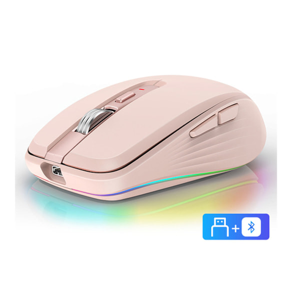 (Rosa) 2.4G Dual-Mode Bluetooth 5.1 Trådløs Mus, USB-lading