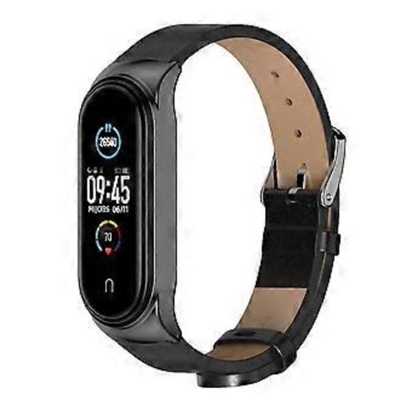 Læderurrem til Xiaomi Mi Band 6 / 5 / 4 / 3 (Sort)