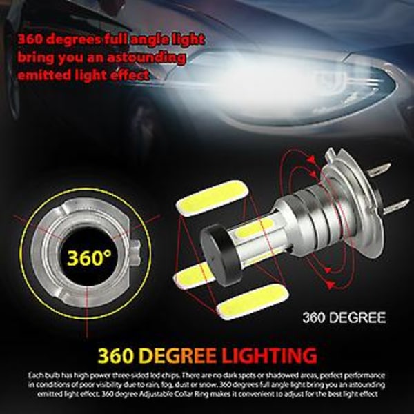 2x H7 LED Forlygtepære Kit Fjern- og Nærlys 100W 30000LM Super Lys 6500K Hvid( )