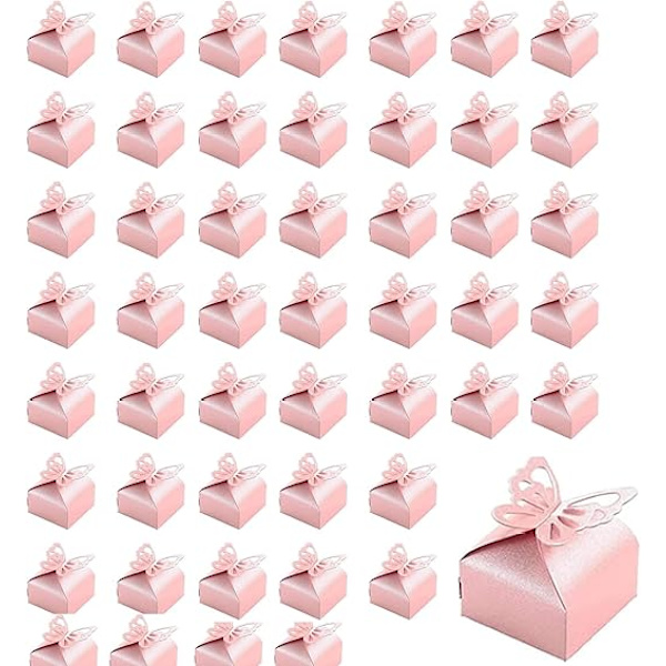Pige Butterfly Dåb Dåse, 50stk Pink Candy Box, Dåb Dåse til