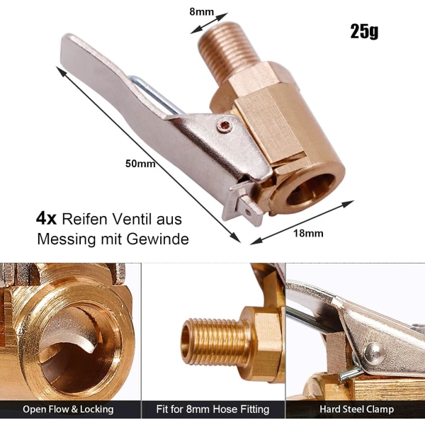 5 stk. 8mm bilventilslangeforbindelse luftpatron, messing dækventil Ai
