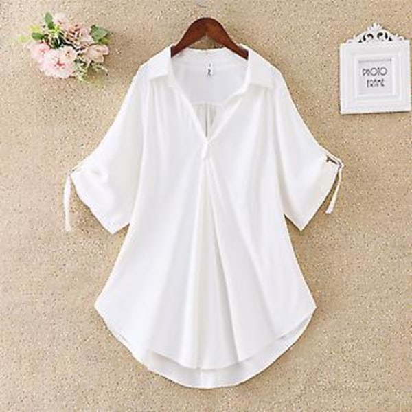 Fianao Dam Blusar Solid Färg Sval Casual Dam V-Hals Lös Blus för Shopping (L Gul)