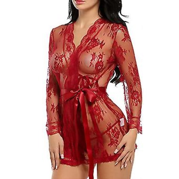 Sexet blonde lingeri nattøj sleepwear G-streng babydoll undertøjssæt til kvinder (4XL rød)