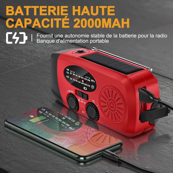 Bärbar solradio väder nödradio 2000mAh handvev
