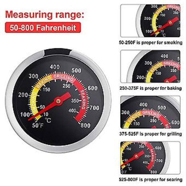 2 stk. Temperaturmåler Termometer til Barbecue BBQ Grill Røgeovn Pit Termostat( )