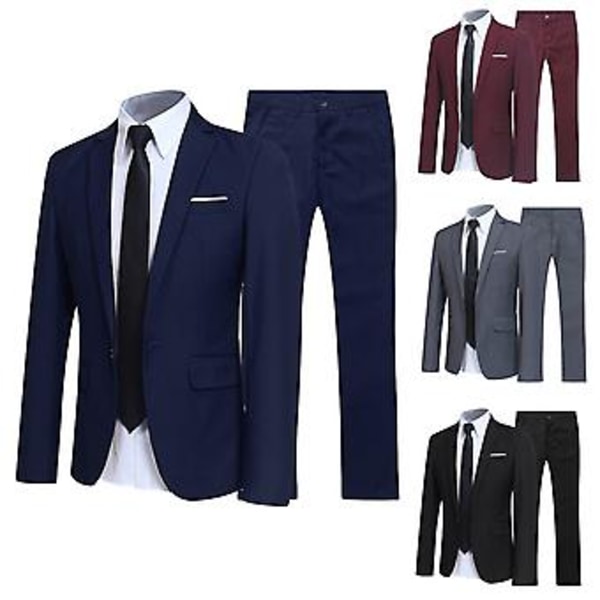 Fianao Herrkostym Set Krage Formell Snygg Knappar Fickor Blazer för Dejting (XL Grå)
