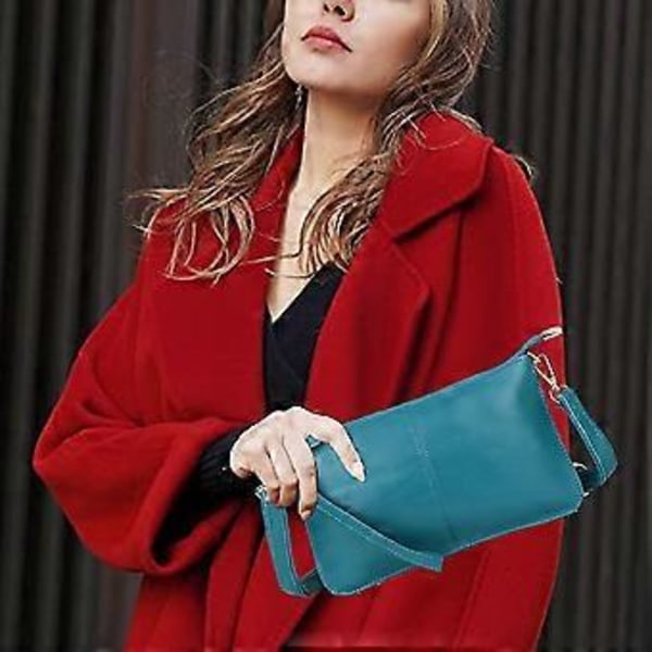 Äkta Läder Dam Crossbody Väska, Trendig och Mångsidig Enkel Axelväska (Ljusblå)