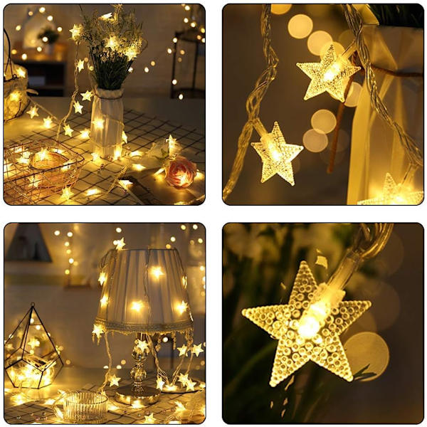 Stjärnformade Ljuskedjor, 16ft/5m 50 LED Plug-in Ljuskedjor Varm Vit