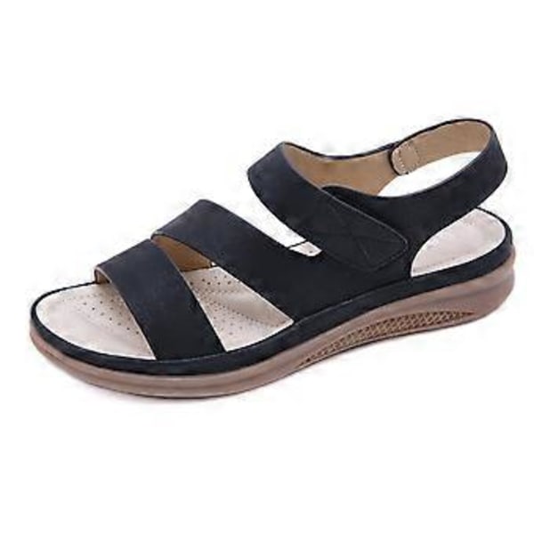 Sommer Store Størrelse Vintage Kile Komfortable Damesandaler (EU 36 Sort)