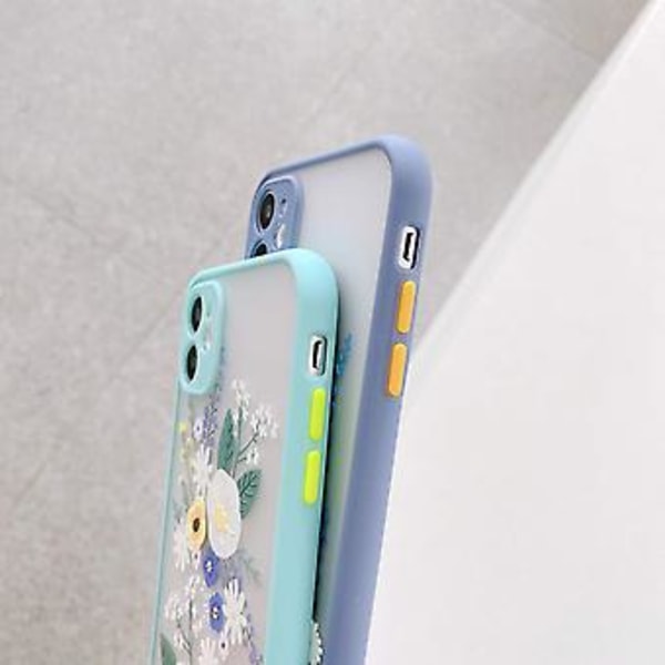 Kompatibelt iPhone 12-fodral med blommigt klart frostat PC-baksida, blommönster för flickor och kvinnor, mjukt skyddande silikon, tunt fodral