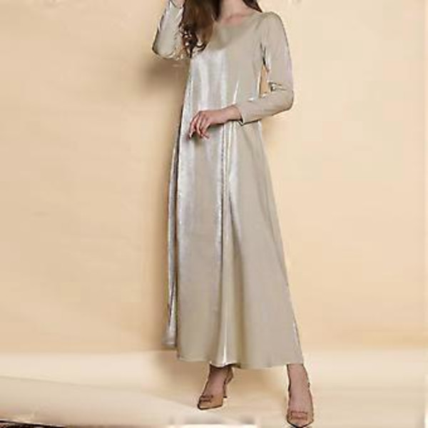Tyylikäs islamilainen naisten rukousasu, täyspitkä kaftaani-mekko, jossa pitkä neuletakki, muslimien metallinhohtoinen organza-mekko, Khaki M(M)