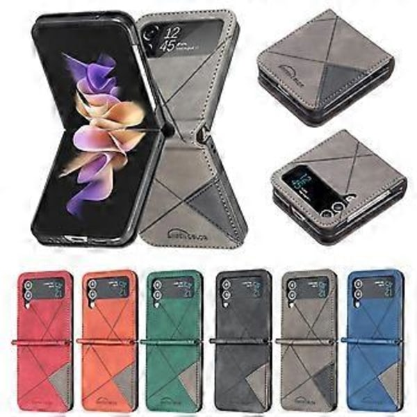 Geometriakuvioinen suojakotelo Samsung Galaxy Z Flip 4:lle, kova PC-kehys + PU-nahkainen iskunkestävä suojus