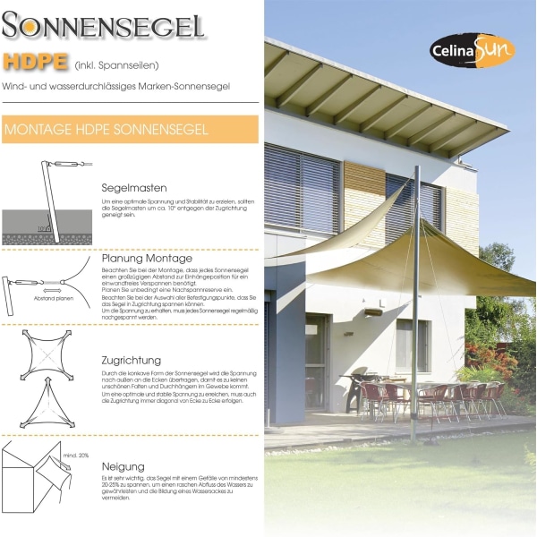 Skygge Sejl Sol Sejl Have Balkon Polyethylen HDPE Åndbar