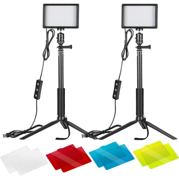 2 stk USB 5600K dimmbare LED-videolamper med justerbart stativ