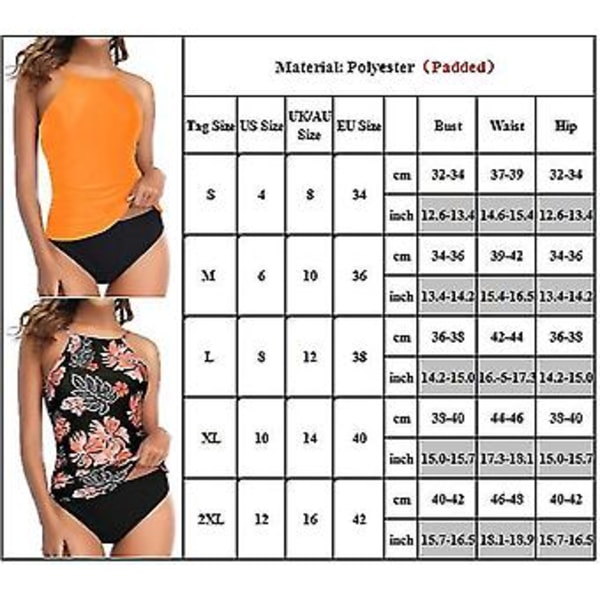 Dam Padderad Tankini Bikini Set Hög Midja Baddräkt Baddräkt-r (2XL B)