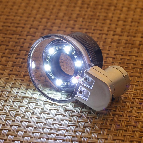 20x forstørrelsesglas med 6 LED-lys og spejl