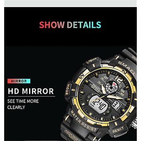Herreur Mode Sport Udendørs Armbåndsur Herre Digitalt Stopur Quartz (Guld)