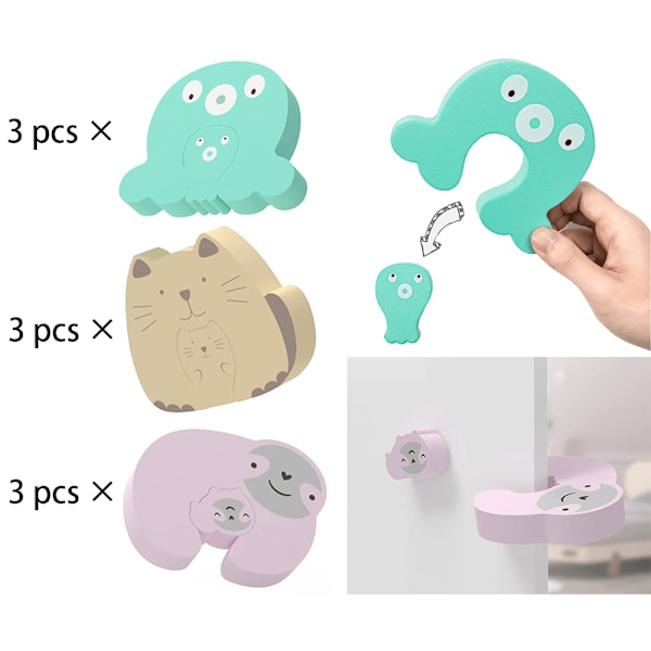 9 stk. Baby Cartoon Finger Anti-Pinch Nem opbevaring Dør Wate