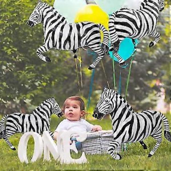 40'' Giant Wild One Safari Zoo Jungle Safari Dyreballonger Zebra Ballong for Festforsyninger Bursdagsdekorasjoner Babyshower, 4-pakning Dyreliv Oppblåsbare